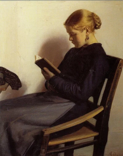 GARN - #sztuka #art #grafika #malarstwo autor: Michael Ancher: A young girl reading, ...