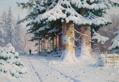 Hoverion - Walter Moras 1856-1925 
Myśliwy w zimowym lesie, 1876, olej na płótnie, 8...
