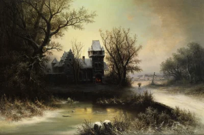 Hoverion - Albert Bredow 1828-1899
Zimowy krajobraz z gotyckim zamkiem, olej na płót...