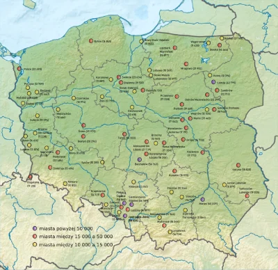Lolenson1888 - Mapa przedstawiająca największe miasta w Polsce bez dostępu do kolei p...
