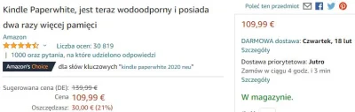 Cyfranek - Dostępność Kindle Paperwhite 4 dziś znów wróciła do stanu "w magazynie". M...