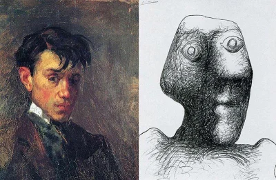 negroni - Pierwszy autoportret Picassa w wieku 15 lat (po lewej) oraz ostatni namalow...