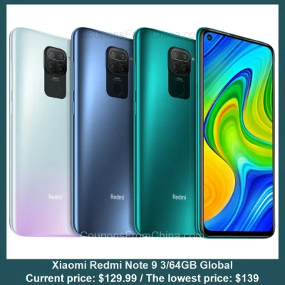 n_____S - Xiaomi Redmi Note 9 3/64GB Global dostępny jest za $129.99 (najniższa: $139...