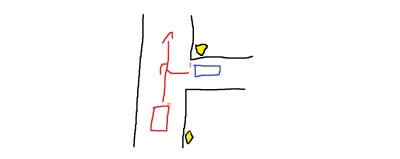 DMiros - Taka sytuacja, czerwony sygnalizuje zamiar skrętu w prawo, niebieski widzi, ...