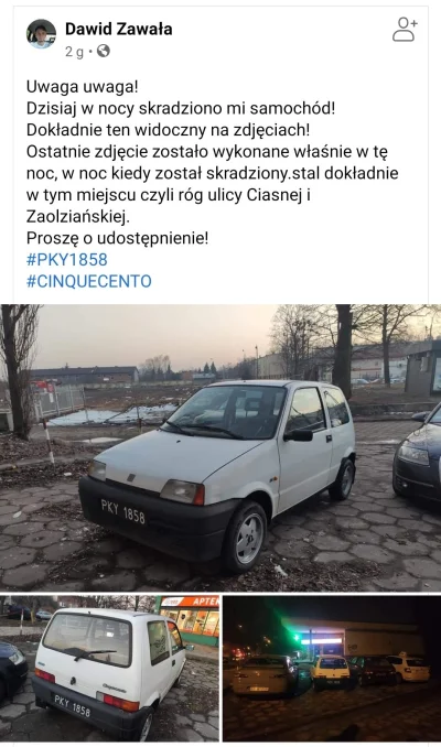 Asgareth - Kolesiowi ukradli dziś w Łodzi... Cinquecento na czarnych blachach ( ಠ_ಠ)
...
