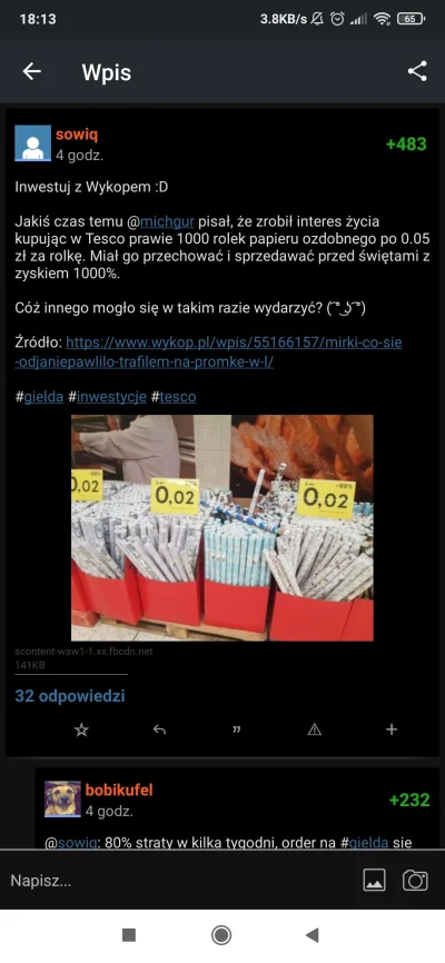 emesc - @michgur myślałem że certyfikat wykopowego inwestora to tylko za papiery z gi...