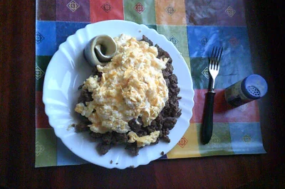 anonymous_derp - Dzisiejsze śniadanie: Smażone wołowina mielona, jajecznica z 6 jaj, ...