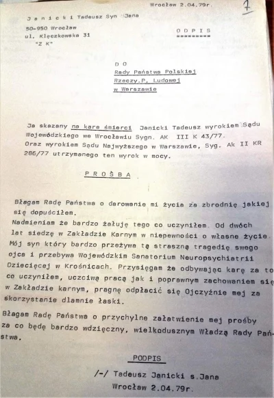 ouiWack - List z prośbą o ułaskawienie Tadeusza Janickiego z 1979r 
Skazany za morder...