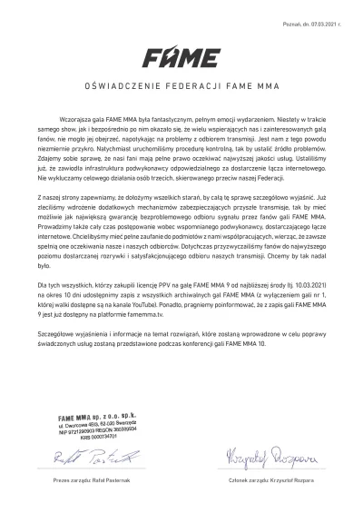 HeinzDundersztyc - oświadczenie fame