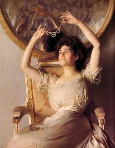 W.....k - "Sznur pereł" William McGregor Paxton 1908 rok, olej na płótnie prywatna ko...