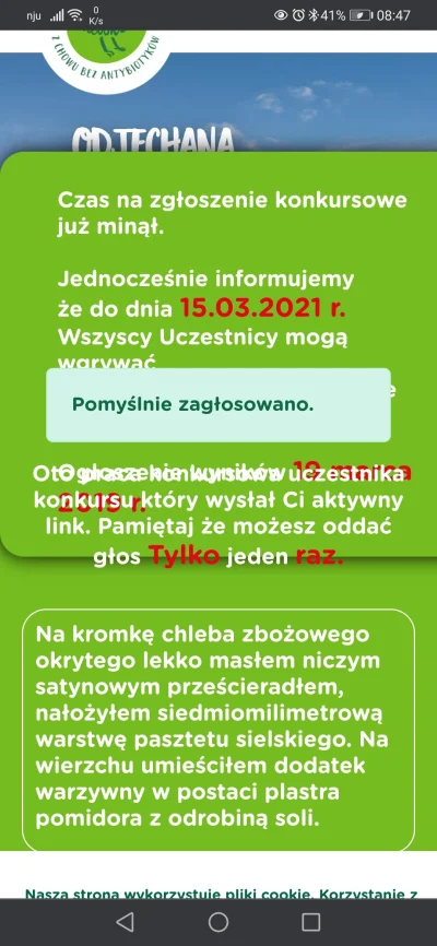 qbaadq - Oświadczam że zagłosowałem na kanapkę z pasztetem i biorę udział w losowaniu