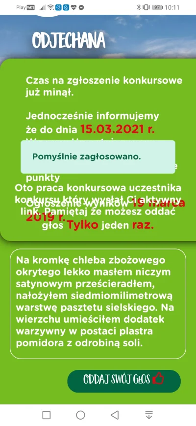 Poolaq - ‘Oświadczam że zagłosowałem na kanapkę z pasztetem i biorę udział w losowani...