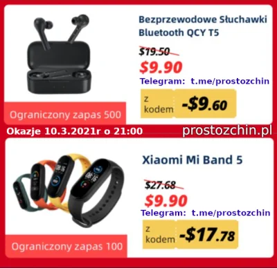 Prostozchin - Promocja 10.03.2021 o 21:00

Xiaomi Mi Band 5 ~38 zł z wysyłką
Słuch...