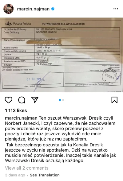 Rupoma64 - Najman w 2021 robi przelewy na poczcie, czyli ma komornika na kontach. No ...