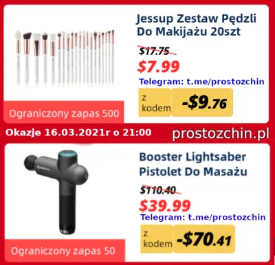 Prostozchin - Promocje dnia o 21:00

Pistolet do masażu: ~155 zł z wysyłką
Zestaw ...