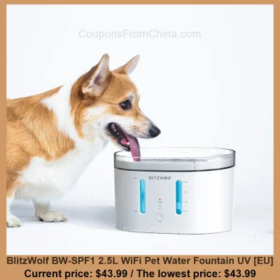 n_____S - BlitzWolf BW-SPF1 2.5L WiFi Pet Water Fountain UV [EU] dostępny jest za $43...