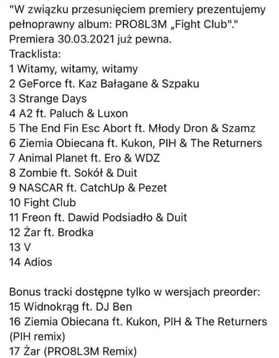 harnas_sv - Tracklista nowego #pro8l3m 

#rap #polskirap