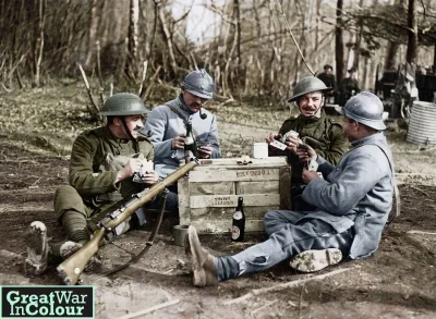 myrmekochoria - Angielscy i francuscy żołnierze grają w karty, Bernagousse marzec 191...