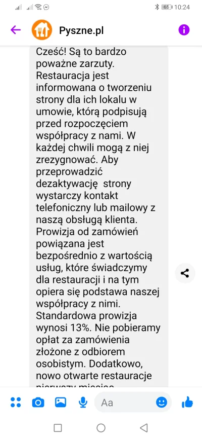 kaczmar119 - Taką dostałem wiadomość od pyszne.