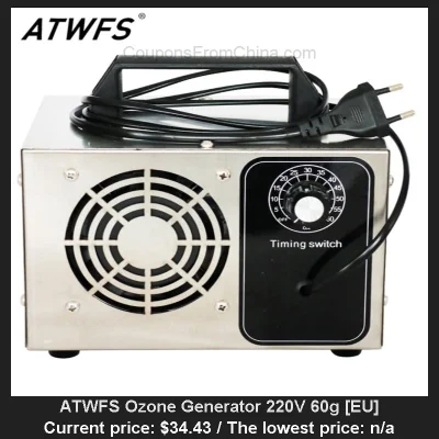 n____S - ATWFS Ozone Generator 220V 60g [EU] dostępny jest za $34.43 w Aliexpress
Wy...