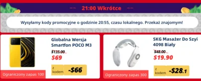 LowcyChin - Już za 5minut pojawią się kupony do wykorzystania od 21:00 w Aliexpress:
...