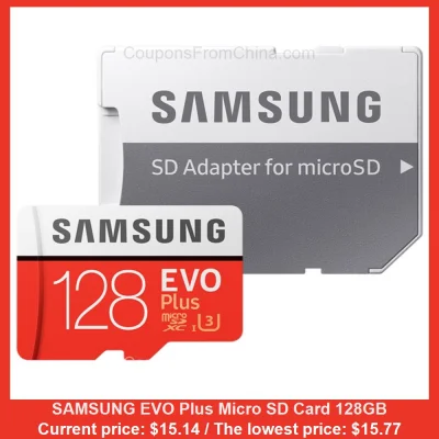 n____S - SAMSUNG EVO Plus Micro SD Card 128GB dostępny jest za $15.14 (najniższa: $15...
