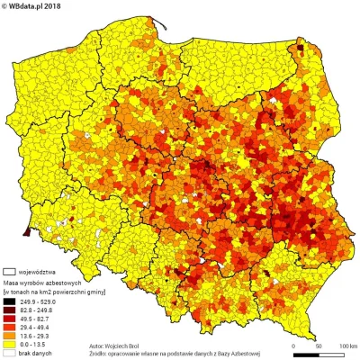 Miroo95 - Masa wyrobów azbestowych. 
#statystyka #polska #mapa