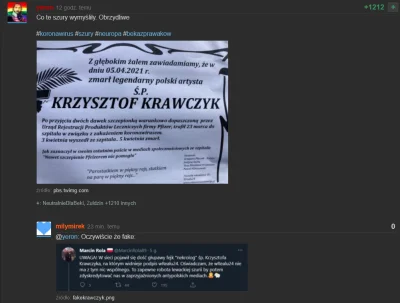 milymirek - Lewica zapewne w pełni świadomie promuje fejka, żerując na śmierci Krawcz...