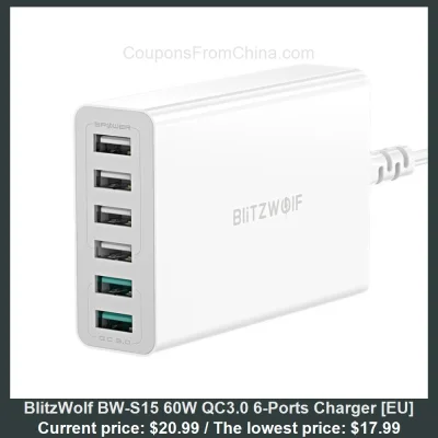 n____S - BlitzWolf BW-S15 60W QC3.0 6-Ports Charger [EU] dostępny jest za $20.99 (naj...