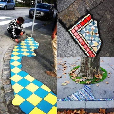 ntdc - W Lyonie artysta o pseudonimie Ememem wypełnia dziury chodnikowe mozaikami. Mę...