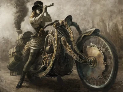 GARN - #sztuka #art #grafika #steampunk autor: Andrey Bakulin, Steampunk female trave...
