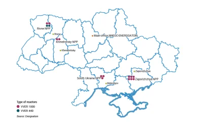 cieliczka - Mapka z rozmieszczeniem reaktorów/elektrowni jądrowych