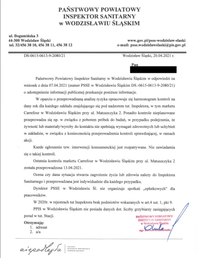 Sebgat - Sanepid z Wodzisławia odpisał na mój wniosek o informację publiczną. Napisal...