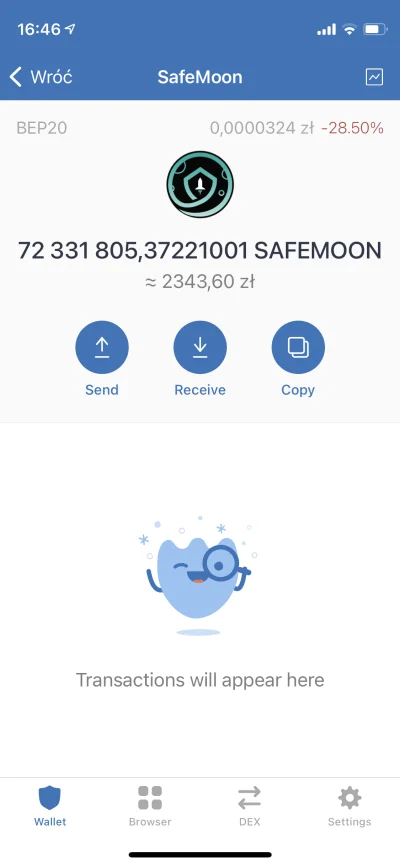 ToTheMoon - Co jest grane, w portfelu Trustwallet pokazuje, ze moje 72 mln safe koszt...