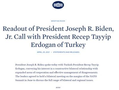 JanLaguna - Rozmowa telefoniczna Biden-Erdogan

Po ponad dwóch miesiącach od czasu ...