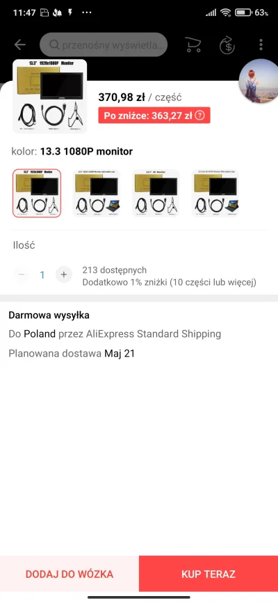 PanPrezes_PL - @bet00n: monitor 13.3 cala 1080p z aliexpress najtańsza sensowna opcja...