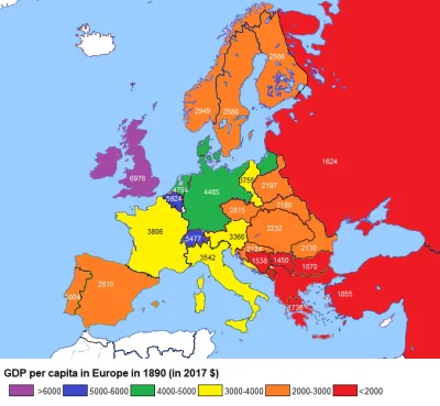 niecodziennyszczon - Tu też ciekawa mapa, PKB na łebka w Europie w latach 90 XIX wiek...