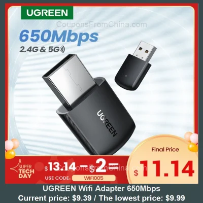n____S - UGREEN Wifi Adapter 650Mbps
Cena: $9.39 (najniższa w historii: $9.99)
Kosz...