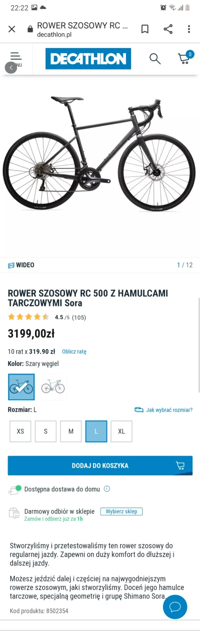 cezeterson - Triban RC500 dostępny w rozmiarze L jeśli ktoś szuka #rower #szosa #grav...