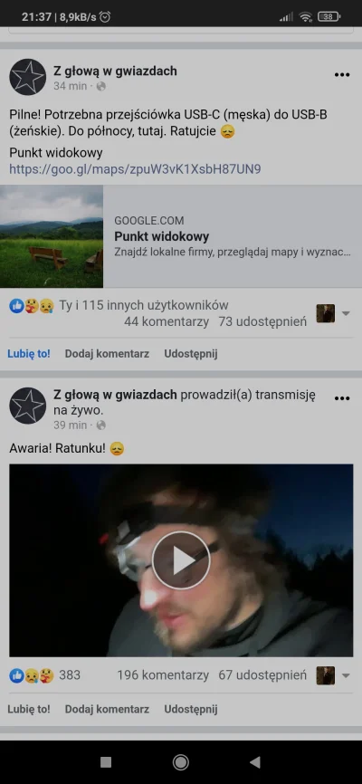 A.....l - Karol Wójcicki z Głową w Gwiazdach pojechał w #bieszczady robić live i zeps...