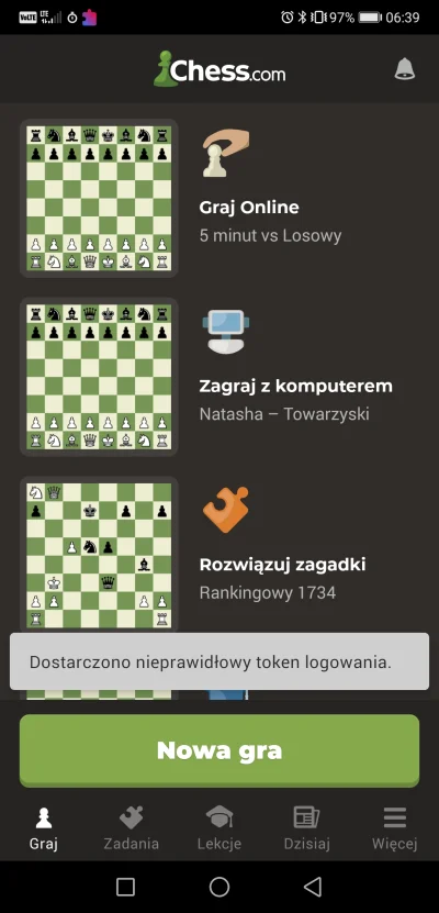 Rolnikt - Coś się z chess.com wysypało? Jakieś błędy logowania, nie mam nowych partii...