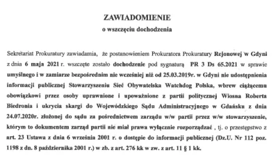 WatchdogPolska - O wniosku do Wiosny Biedronia, który przyczynił się do zgłoszenia sp...