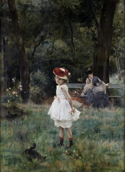 Borealny - Mała dziewczynka z kaczkami, belgijskiego malarza Alfreda Stevensa (1881)....