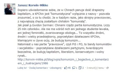 panczekolady - @Pan_M: Przecież to Korwin wychwala Chiny a nie lewica.

 Ja w każdym...