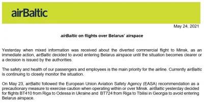 s.....s - Łotewskie narodowe linie "Air Baltic" również omijają już przestrzeń powiet...