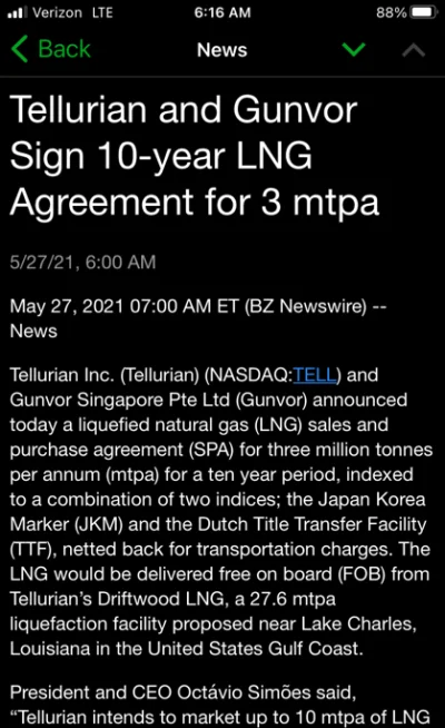 betaTrx - Tellurian podpisał dzisiaj umowę z Gunvor na dostawę gazu na najbliższe 10 ...