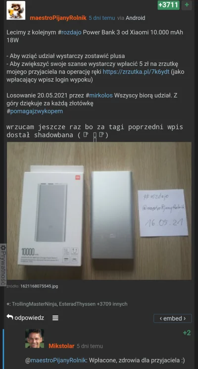 M.....r - Cześć, 
jakiś czas temu użytkownik o nicku @maestroPijanyRolnik organizowa...