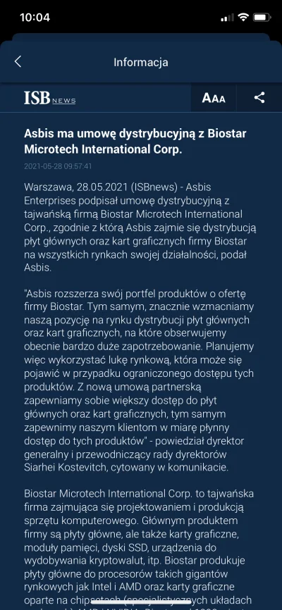 tyszcz - Kolejne dobre informacje!

#asbis #gielda