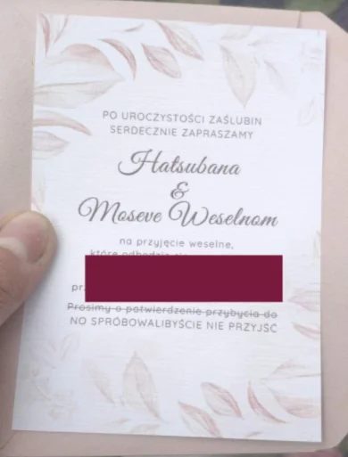 Moseva - Zgniłam XDDD

Kiedy @Hatsuban zaprasza Cię na wesele i oczywiście idziesz ...