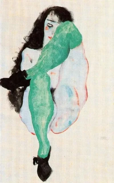 kaosha - #sztuka #art #obrazy #malarstwo
Egon Schiele
Naga w zielonych pończochach
...